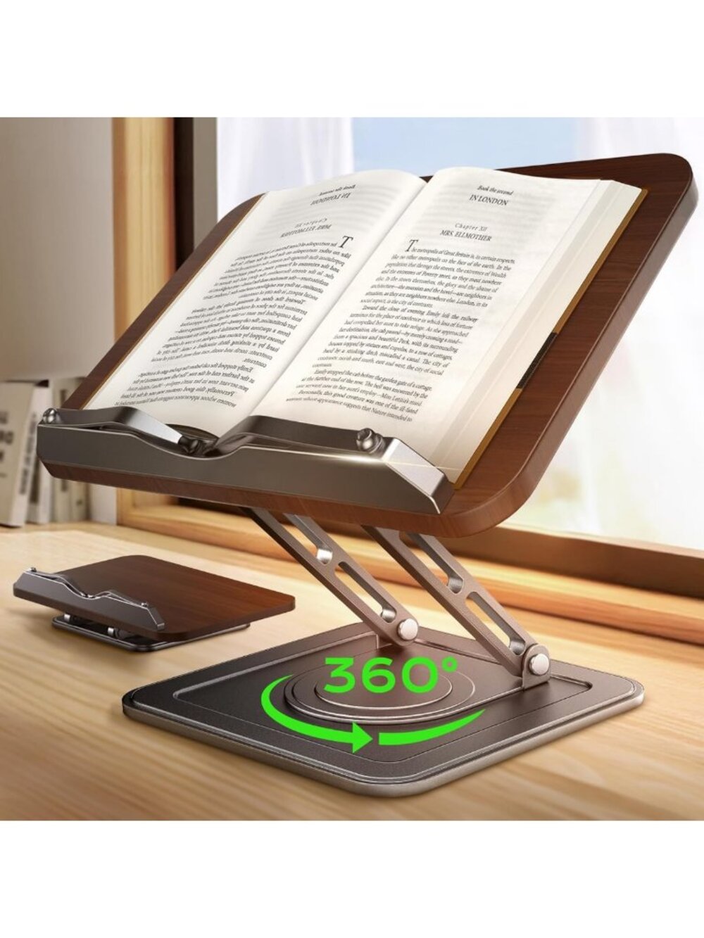 Ergonomic 360° Rotating Book Stand with Page Clip - Perfect for Reading Comfort